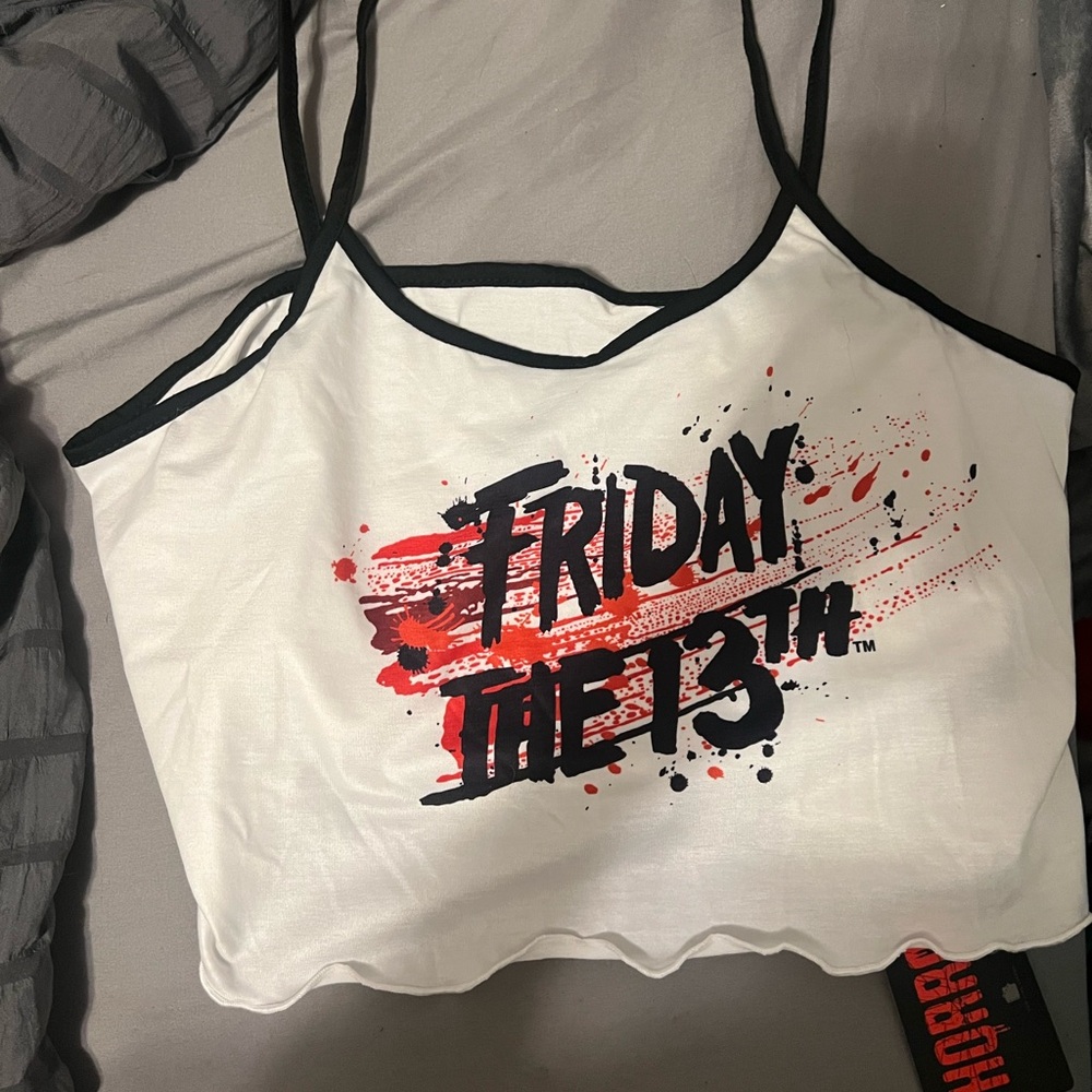 White and Black Graphic “Friday The 13th” Crop Top ****NWT****